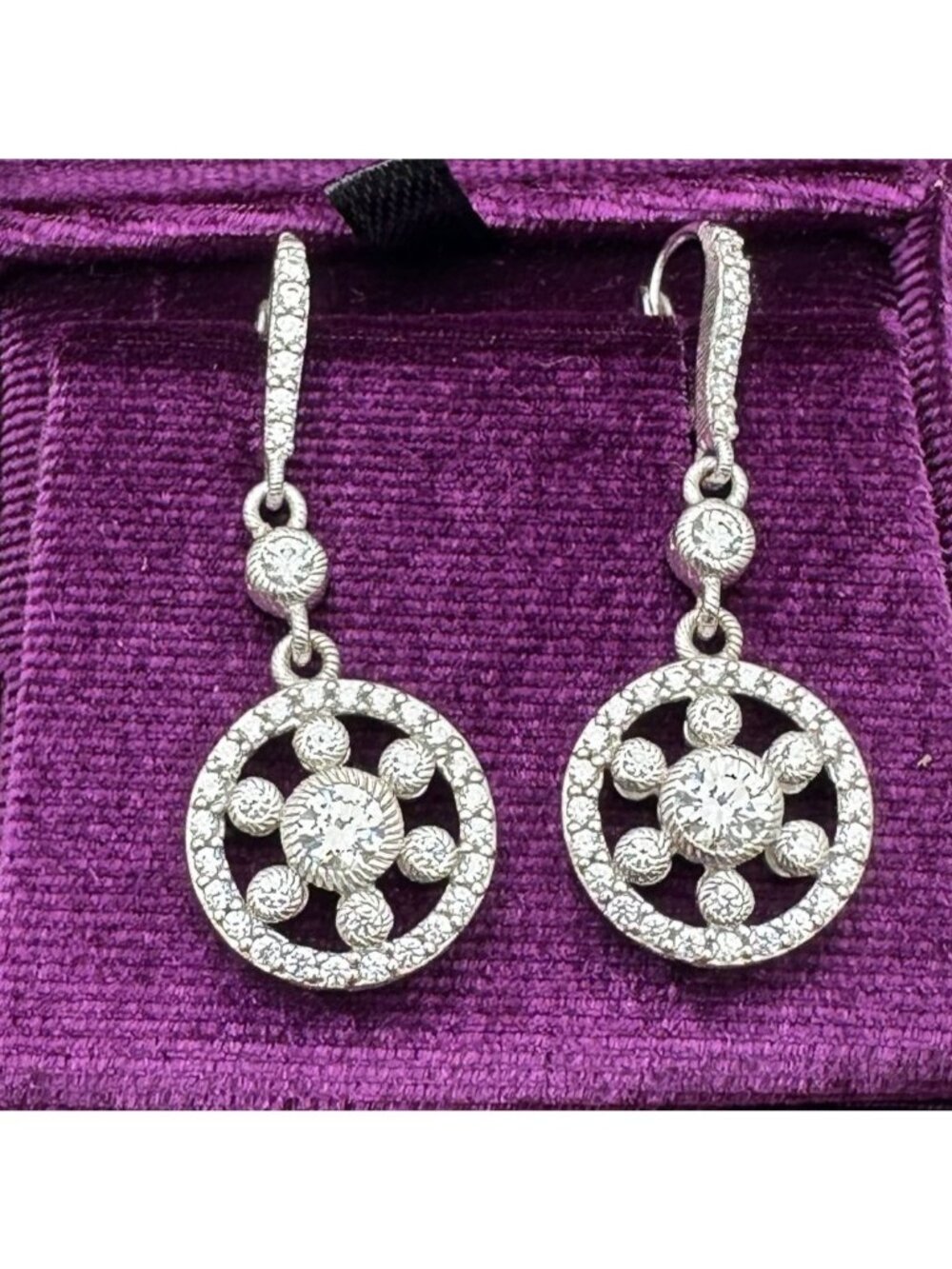 Judith Ripka Cubic Zirconia Sterling Silver Pierced Chandelier Earrings 1.5"
